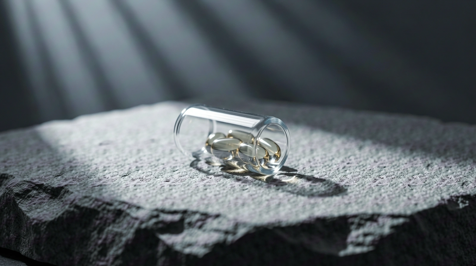 Premium supplement vial on stone